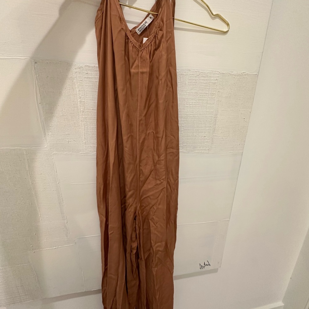 Stateside Tan Satin Jumpsuit XS